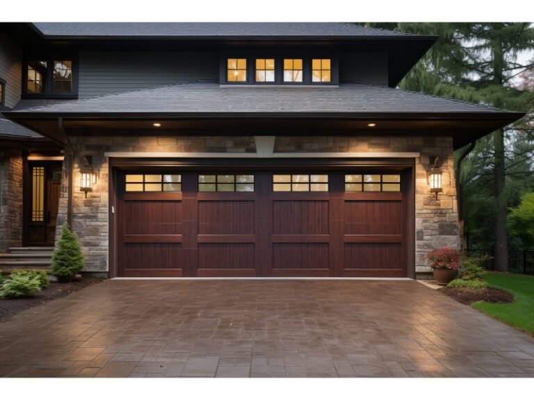 Newly repaired garage door springs on a traditional wooden garage door in Ardmore, PA.