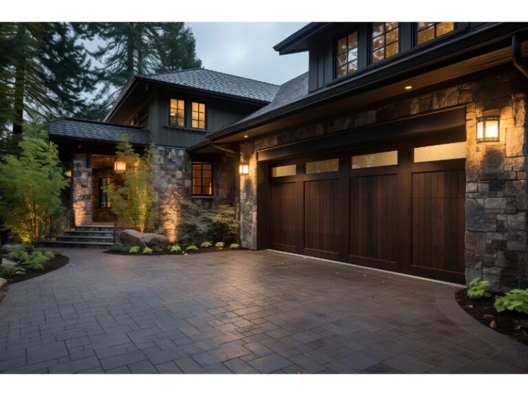 The best garage door lights in Berwyn, PA, installed on a wood garage door with windows.