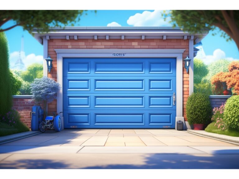 Custom blue 10x10 roll up garage door.