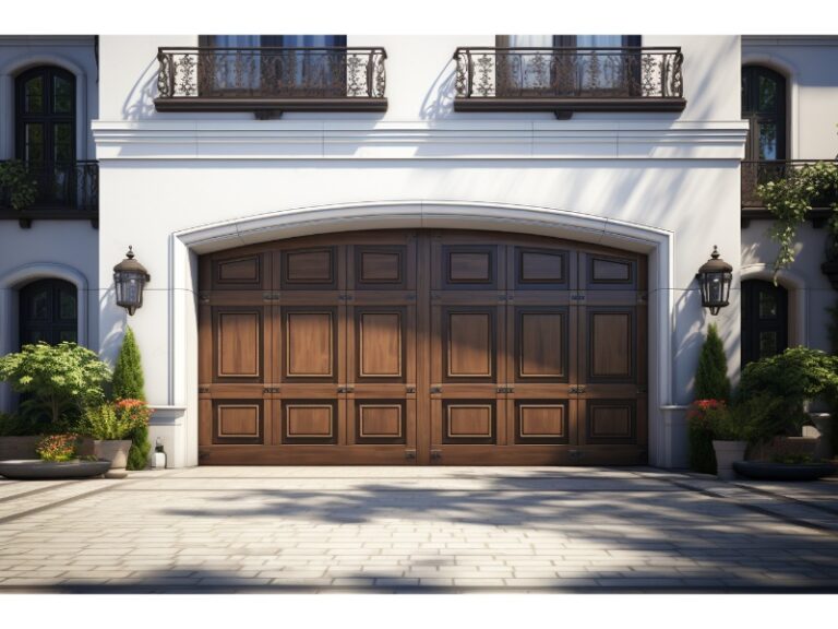 Luxury wood garage door with elegant design.