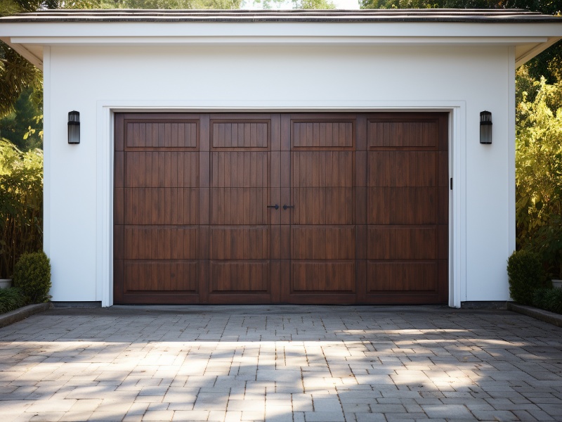Sleek sectional garage door with insulation and smart home technology.