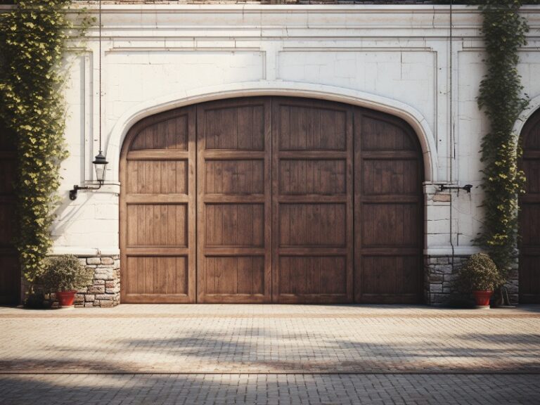 Elegant, simple, wood garage door with Raynor garage door programming completed by the homeowner.
