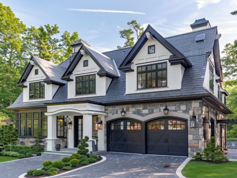 Modern garage door featuring smart home integration for automated garage door operation.
