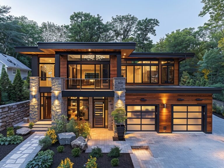 Modern glass garage door with a Garage Door Opener Battery Backup so you are never locked out of your garage.