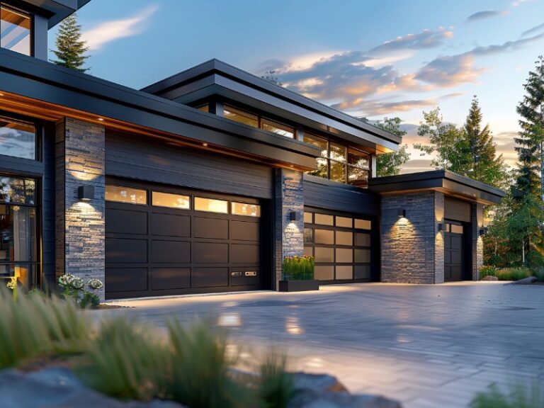 Modern garage door on a contemporary home, with reliable garage door opener batteries in Villanova, PA.