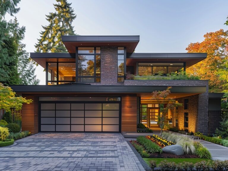 Modern frosted glass garage door on a contemporary home, installed by the professionals at Dreifuss in Berwyn, PA.