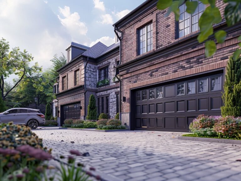 A stylish, modern home featuring a newly installed garage door.