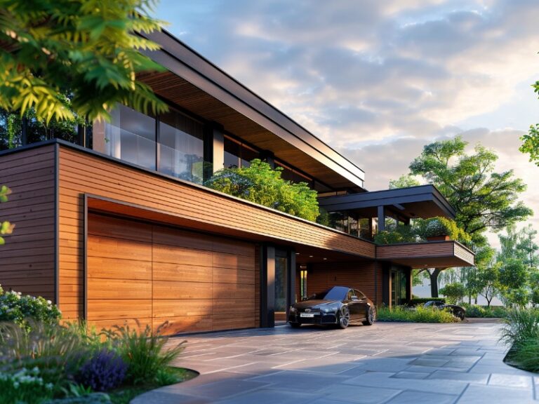 Large wood garage doors with powerful garage door motor in Berwyn, PA.