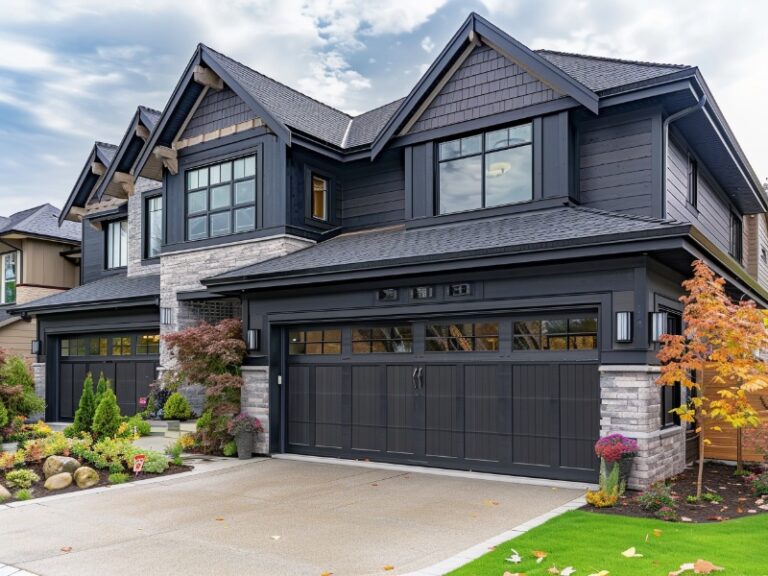 Modern, elegant black garage door with the best windows for curb appeal.