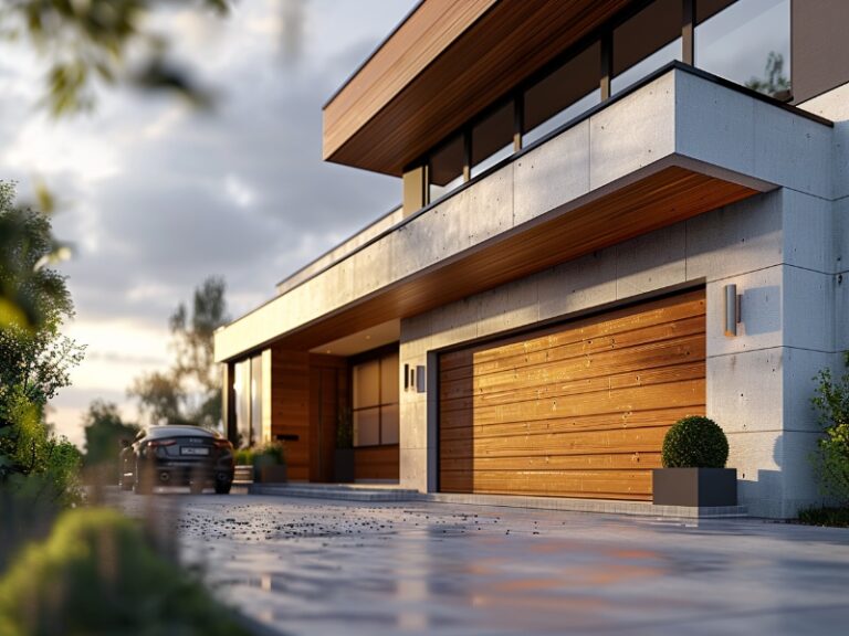 Wood garage door in Villanova with a garage door bottom seal.