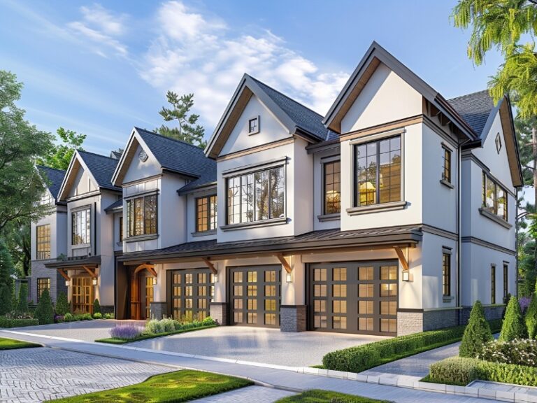 Stylish and modern glass garage doors letting natural light into a garage.