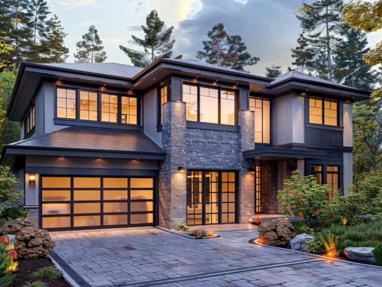 A contemporary home recently upgraded to modern garage doors with glass in Berwyn, PA.