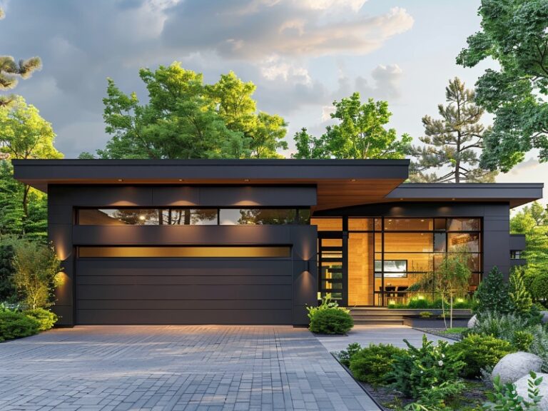 Sleek, modern wood garage door after easy garage door panel repair in Berwyn, PA.