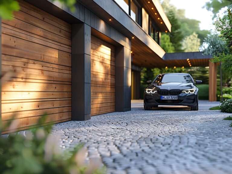 Customizable tilt-up garage door in a residential setting.