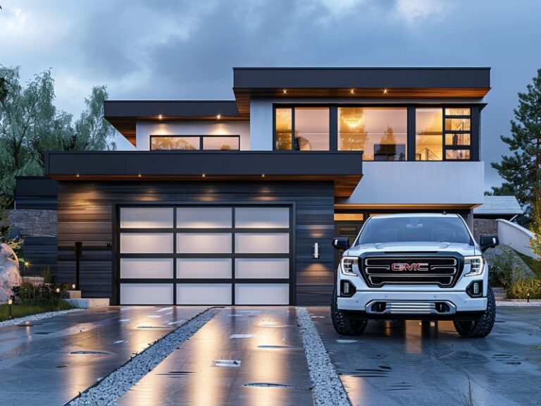 Polystyrene insulated garage door on a residential property.