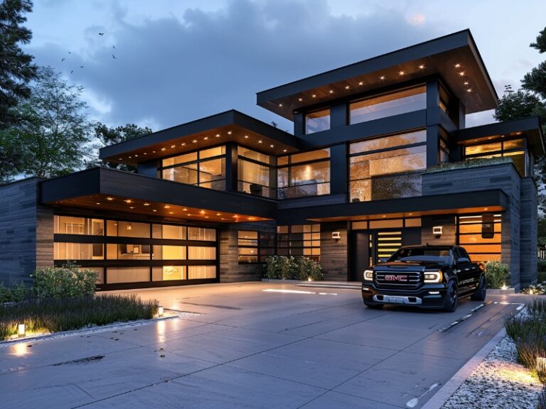 Stylish Glass Garage Doors In Ardmore, PA on a modern home.