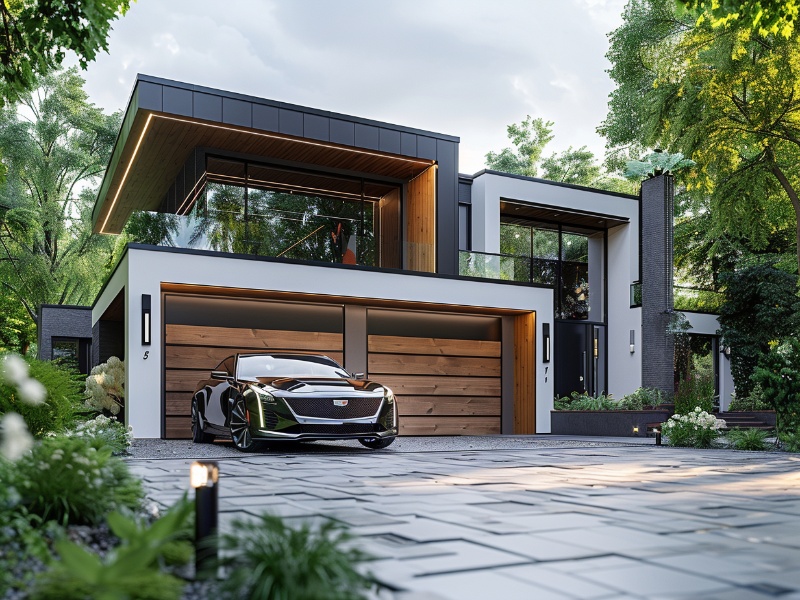 Modern garage equipped with a smart technology integrated door.
