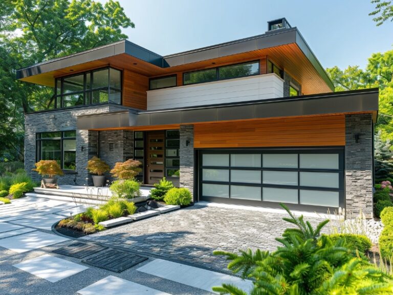 Affordable, sleek, modern, frosted glass Raynor garage door.