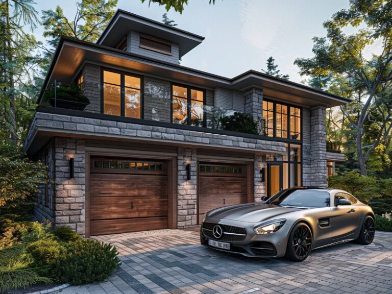 Modern wood garage door with a convenient upgrade to an automatic garage door system.