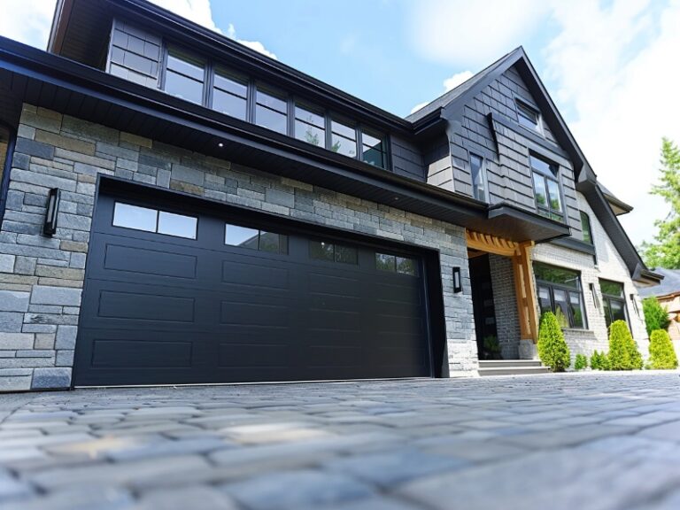 Spacious double door garage enhancing a home's exterior with its sleek design.