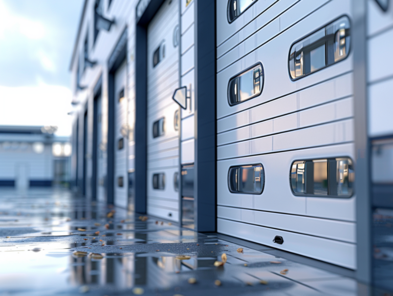 Steel commercial roll-up garage door installation.