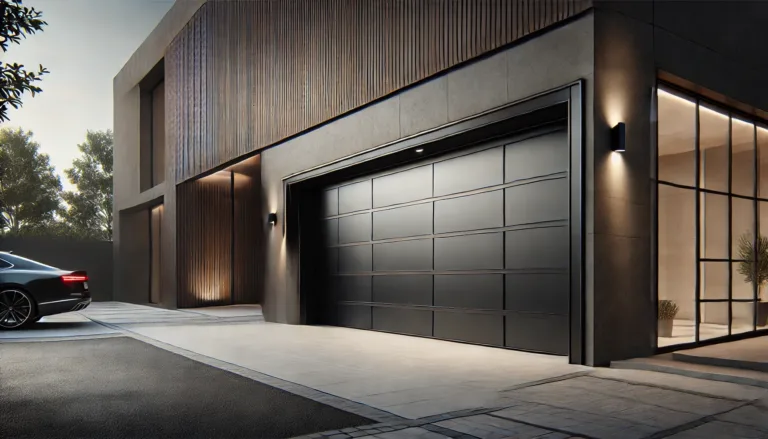 Contemporary garage door with a sleek, minimalist design and a smooth, matte finish.