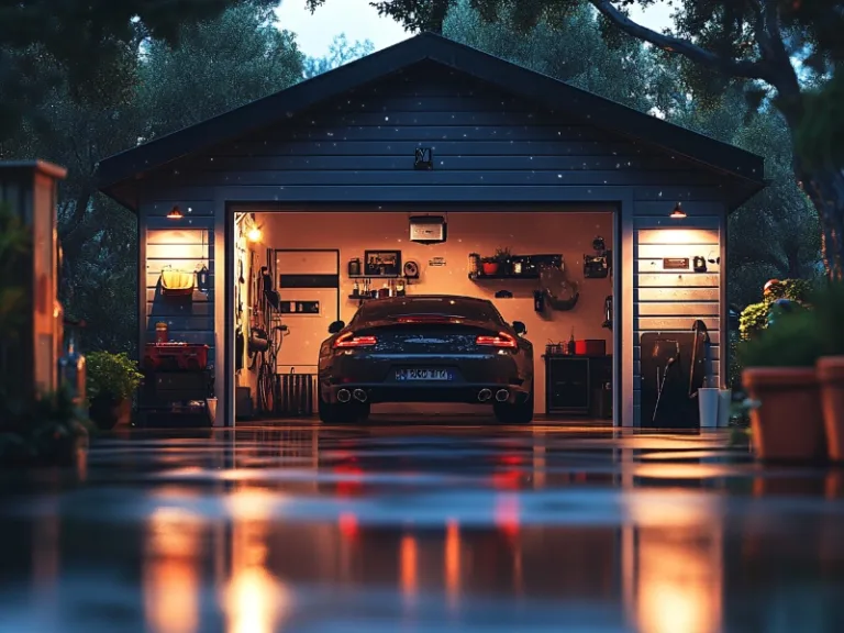 Modern garage with sleek car and tools, highlighting the best new garage door openers in Wayne, PA for 2024.