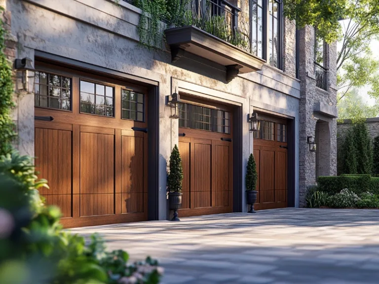 Elegant modern wood garage doors on a stylish home in Wayne, PA.