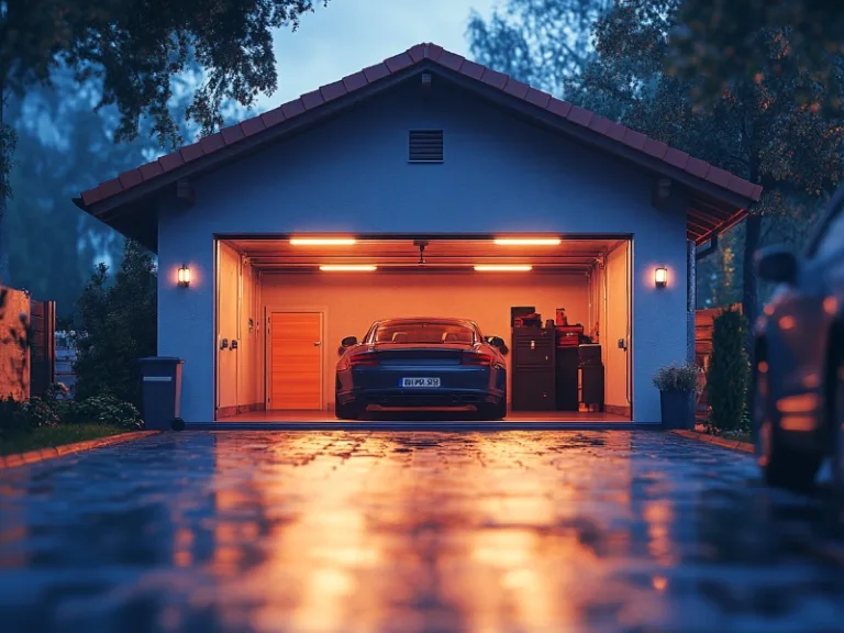 Top Garage Door Openers in Wayne, PA You Need To See! - Enhance your garage, just like this cozy, well-lit space on a rainy evening.