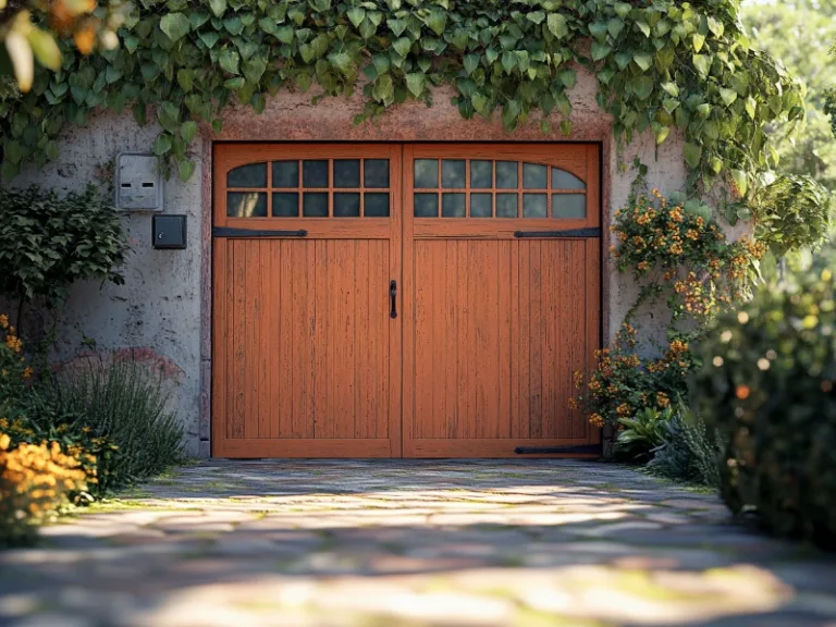 Wood garage door with keypad, installed using our easy step-by-step guide.