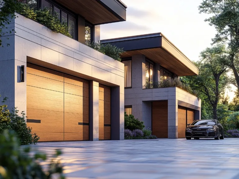 "Enhance your home with modern garage doors in Bala Cynwyd, PA, featuring sleek wooden designs that complement contemporary architecture and lush surroundings."