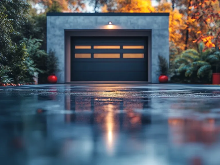 Modern garage with a sleek door, illustrating Wayne, PA’s guide to LiftMaster garage door opener programming.