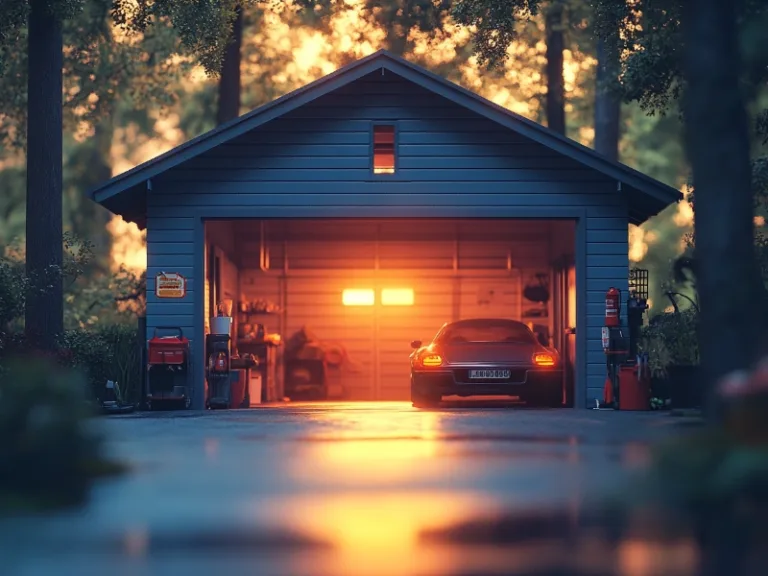 Sunlit garage with a car inside, highlighting the importance of using the best grease to keep your garage door smooth in Berwyn, PA.