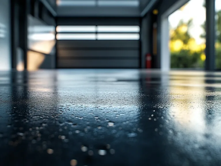 Close-up of a garage floor with modern doors, emphasizing the importance of protecting your garage with weather stripping in Berwyn, PA.