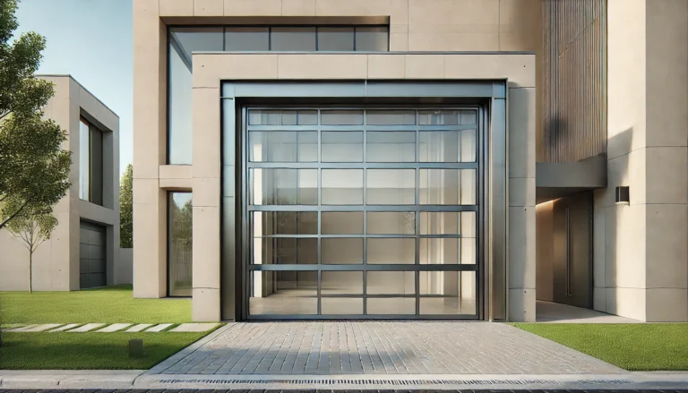 A-rectangular-garage-door-made-of-glass-and-steel.