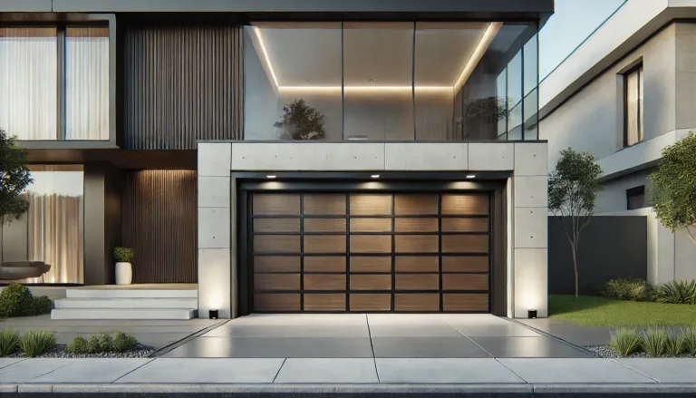 Programming Your LiftMaster Remote in Bala Cynwyd, PA with a Modern Home's Sleek Dark Wood Garage Door.