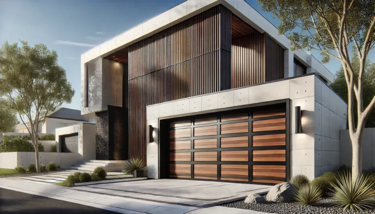 Upgrade your home with new, stylish garage doors in Bryn Mawr, PA, featuring dark-stained wood slats that add a modern touch to any contemporary home.