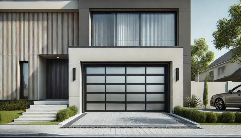 Best Local Garage Door Repair Near Bala Cynwyd, PA - Modern garage door with sleek, dark-colored panels on a contemporary home exterior.